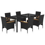 vidaXL Ensemble à manger de jardin et coussins 7 Pièces noir rotin acacia