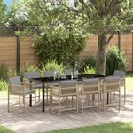 vidaXL Ensemble de Salle à Manger de Jardin 9 Pièces avec Coussins Beige Rattan Poly