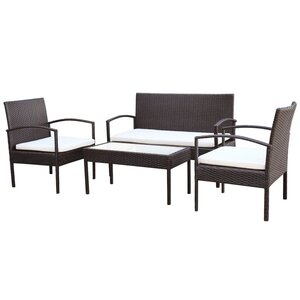 Salon de jardin meuble d'extérieur ensemble de mobilier 4 pièces avec coussins résine tressée marron 02_0016193