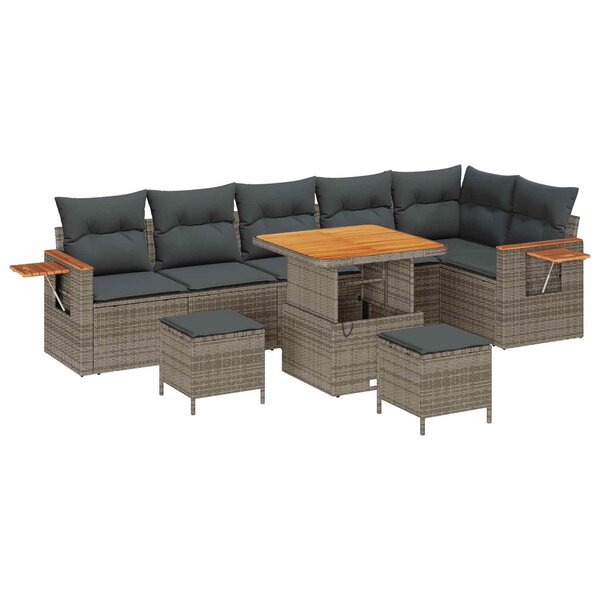 vidaXL Ensemble de canapé de jardin 9 Pièces Gris polyrotin