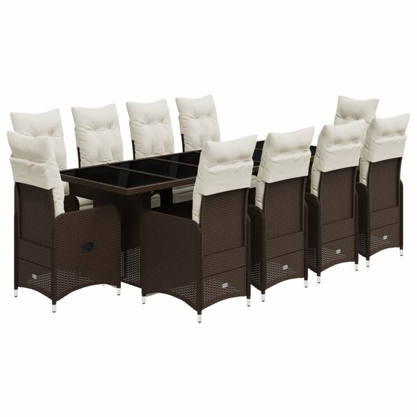 vidaXL Ensemble de bistro de jardin 11 Pièces coussins marron poly rotin