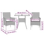 vidaXL Ensemble à manger de jardin et coussins 3 Pièces noir rotin verre