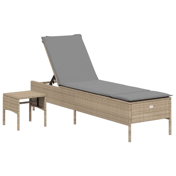 vidaXL Chaise longue avec table et coussin beige résine tressée