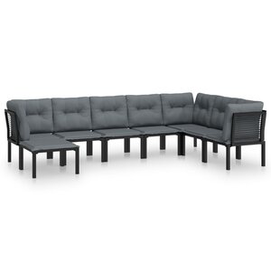 vidaXL Salon de jardin 8 Pièces noir et gris résine tressée