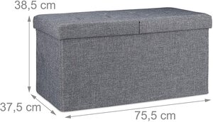 Banquette avec espace de rangement pliable rembourré couvercle rabattable gris 13_0000373