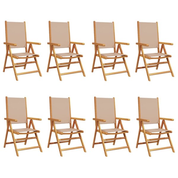 vidaXL Chaises inclinables de jardin lot de 8 taupe tissu bois massif