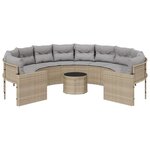 vidaXL Canapé de jardin avec table coussins rond beige résine tressée