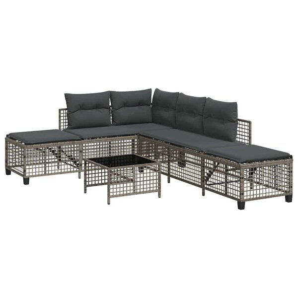 vidaXL Salon de jardin d'angle avec coussins 3 Pièces gris résine tressée