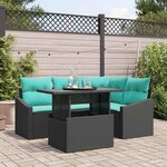 vidaXL Ensemble de canapé de jardin avec coussin 5 Pièces Noir et bleu
