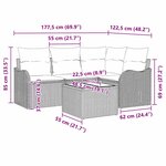 Ensemble de Canapés de Jardin vidaXL 5 Pièces avec Coussins en Rotin Polyéthylène Gris