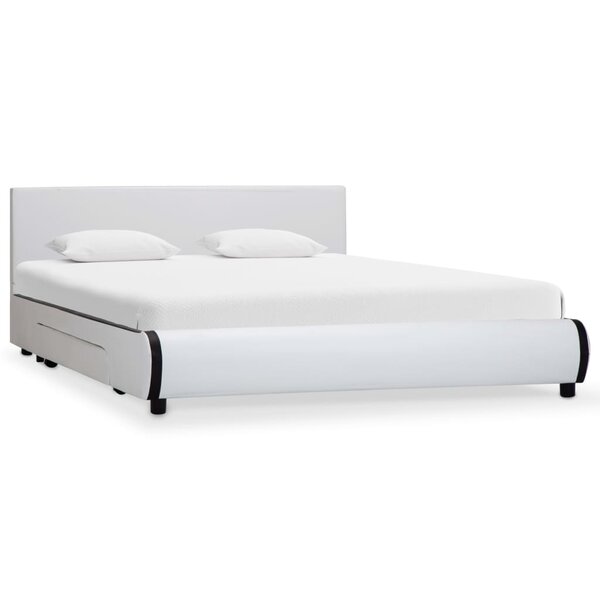 vidaXL Cadre de lit avec tiroirs Blanc Similicuir 140 x 200 cm