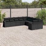 vidaXL Salon de jardin 10 Pièces avec coussins noir résine tressée