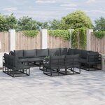 vidaXL Ensemble de canapé de jardin avec coussin 13 Pièces Noir Aluminium