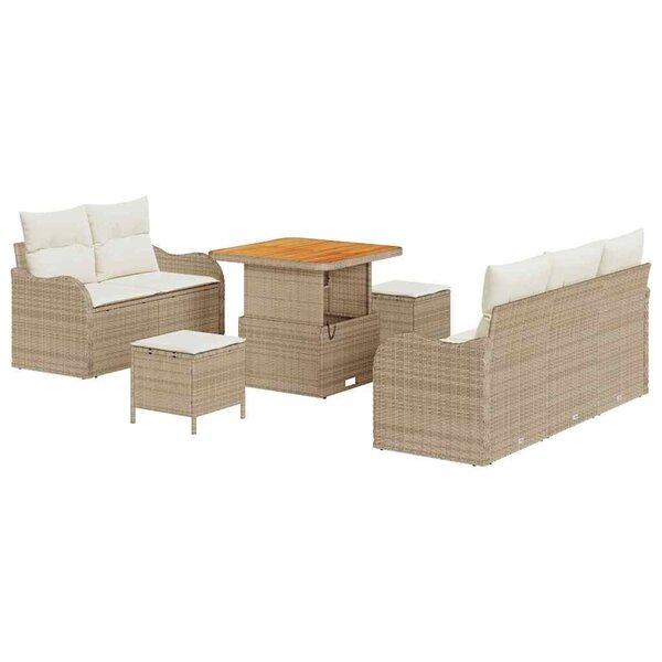 vidaXL Ensemble de canapé de jardin 8 Pièces Beige polyrotin
