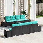 vidaXL Ensemble de canapé de jardin 9 Pièces Noir et turquoise polyrotin