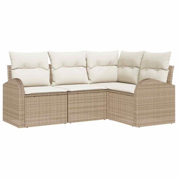 vidaXL Ensemble de canapé de jardin 4 Pièces Beige et blanc Poly rotin