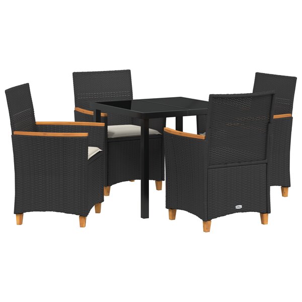 vidaXL Ensemble de Salle à Manger de Jardin de 5 Pièces avec Coussins Noir Poly Rattan