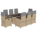 vidaXL Ensemble à manger de jardin et coussins 9 Pièces beige Poly rotin