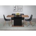 Table à manger KENDO 6 personnes - Mélamine chêne ambré et noir mat - 160 x 80 x 76 cm