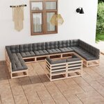 vidaXL Salon de jardin 12 Pièces avec coussins Bois de pin massif