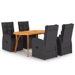 vidaXL Ensemble de salle à manger jardin 5 pièces avec coussins noir poly rattan bois d'acacia