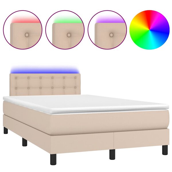 vidaXL Sommier à lattes de lit avec matelas LED cappuccino 120x190 cm