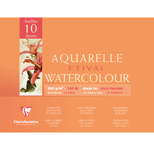 Bloc Aquarelle Etival encollé 4 côtés 300g grain fin 10 Feuilles 18x24 cm CLAIREFONTAINE