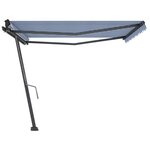 vidaXL Auvent manuel rétractable sur pied 450x300 cm Bleu et blanc