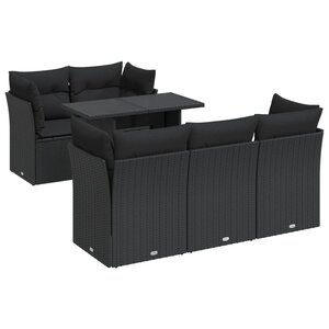 vidaXL Salon de jardin 6 Pièces avec coussins noir résine tressée
