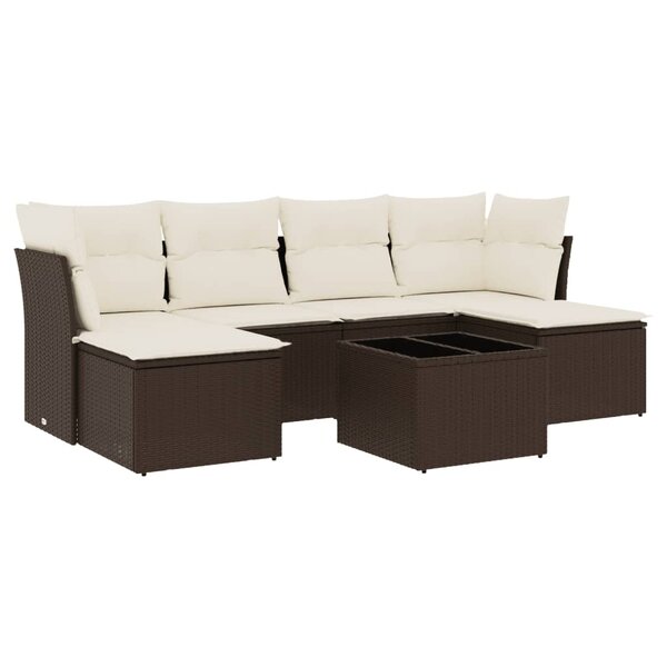 vidaXL Salon de jardin avec coussins 7 Pièces marron résine tressée