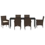 Ensemble de salle à manger de jardin 7 pièces avec coussins en poly rotin marron