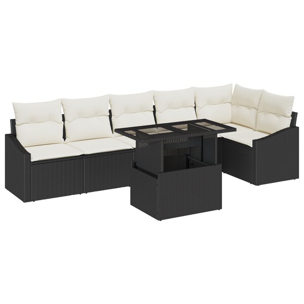 vidaXL Set de Sofa de Jardin 7 Pièces avec Coussins Noir Poly Rattan