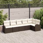 vidaXL Ensemble de canapé de jardin 6 Pièces Marron et blanc Poly rotin