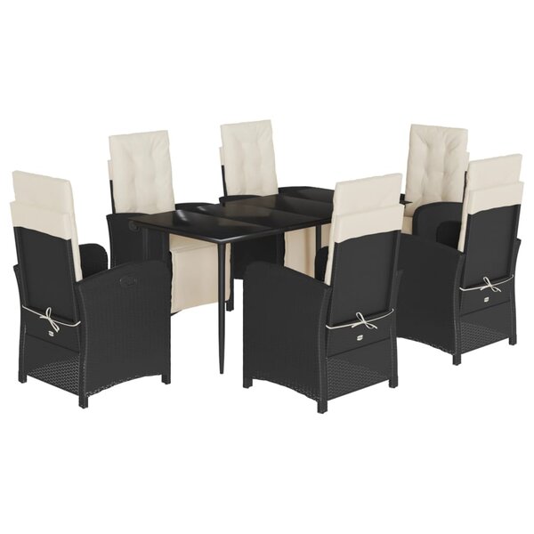 vidaXL Ensemble à manger de jardin coussins 7Pièces Noir Résine tressée