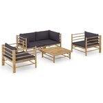 Salon de jardin meuble d'extérieur ensemble de mobilier 5 pièces avec coussins gris foncé bambou 02_0016389