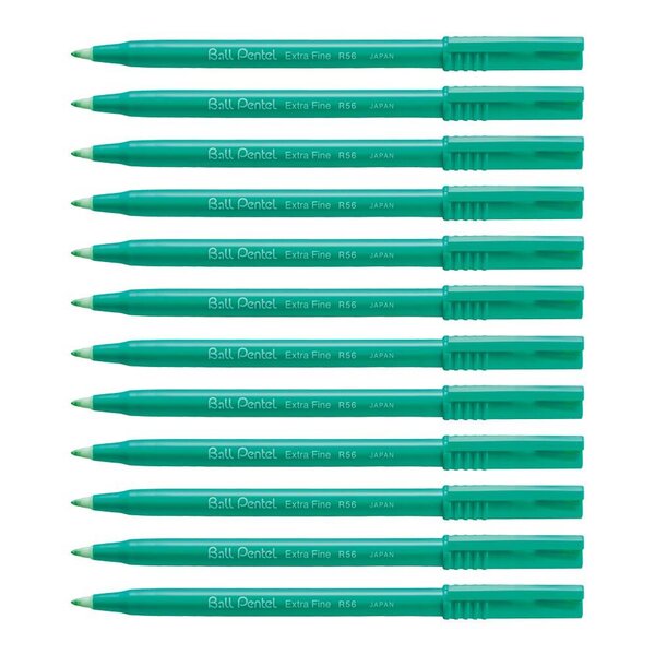 Stylo roller encre Ball Pentel R56 Pointe fine Vert x 12 PENTEL