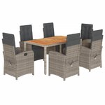 vidaXL Ensemble à manger de jardin et coussins 7 Pièces gris rotin