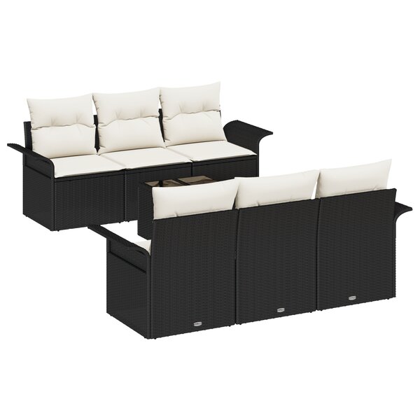 vidaXL Ensemble de Canapé de Jardin de 7 pièces avec Coussins en Poly Rattan Noir
