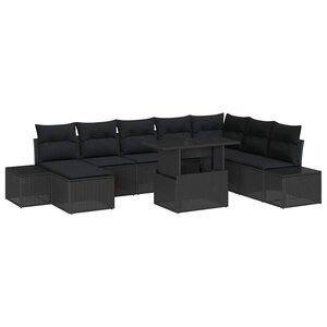 vidaXL Ensemble de canapé de jardin avec coussin 9 Pièces Noir