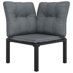 vidaXL Chaise d'angle de jardin avec coussins noir/gris résine tressée