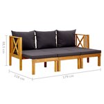 vidaXL Banc de jardin 3 places et coussins 179 cm Bois d'acacia massif