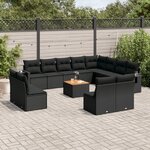 vidaXL Salon de jardin avec coussins 13 Pièces noir résine tressée