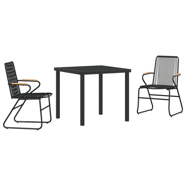 vidaXL Set de 3 Pièces Salle à Manger de Jardin Noir Rattan PVC