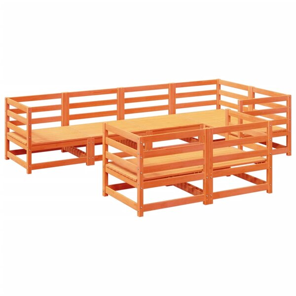 vidaXL Salon de jardin 7 Pièces cire marron bois de pin massif