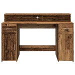 Bureau table poste de travail meuble d'ordinateur informatique étude avec lumières LED vieux bois bois d'ingénierie brun 02_0023435