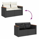 Ensemble de canapés de jardin 13 pièces avec coussins noir rattan poly acacia