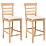 vidaXL Tabourets de bar avec coussins 2Pièces naturel bois massif d'hévéa