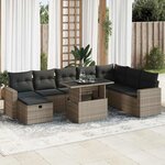 vidaXL Salon de jardin 9 Pièces avec coussins gris résine tressée