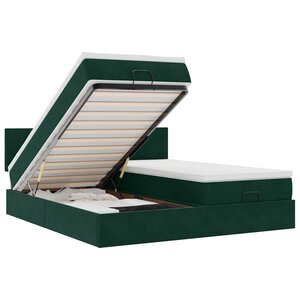 vidaXL Cadre de lit ottoman avec matelas vert foncé 160x200 cm velours