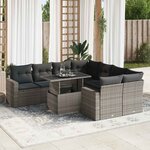 vidaXL Salon de jardin 9 Pièces avec coussins gris résine tressée